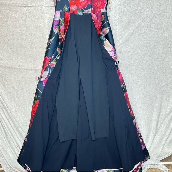 Kay Unger Navy Blue Floral Formal Walk Through Jumpsuit Gown| Size 6 - Picture 9 of 10